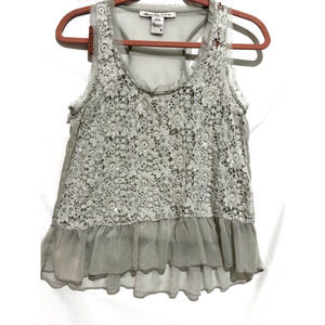 American Rag Womens Gray tank top crochet lace ruffle fairy boho‎ whimsigoth S